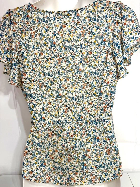 Madewell Floral Button Front Blouse Flutter Sleeve Cinched Back Top 6 - Picture 5 of 11